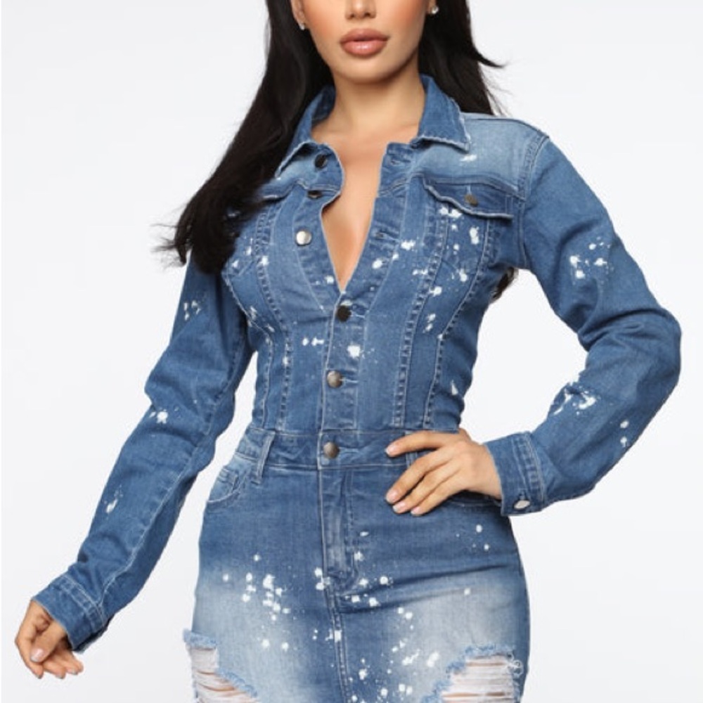 Stylish Blue Denim Jacket with White Splatter